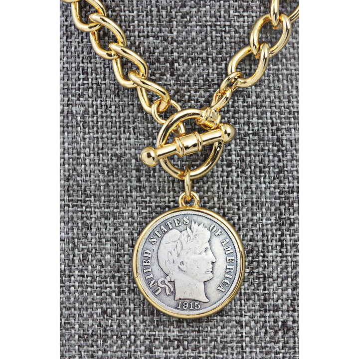 Silver Barber Dime Goldtone Coin Toggle Bracelet Image 4