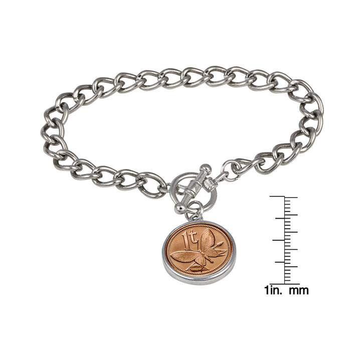 Butterfly Coin Silvertone Toggle Bracelet Image 4