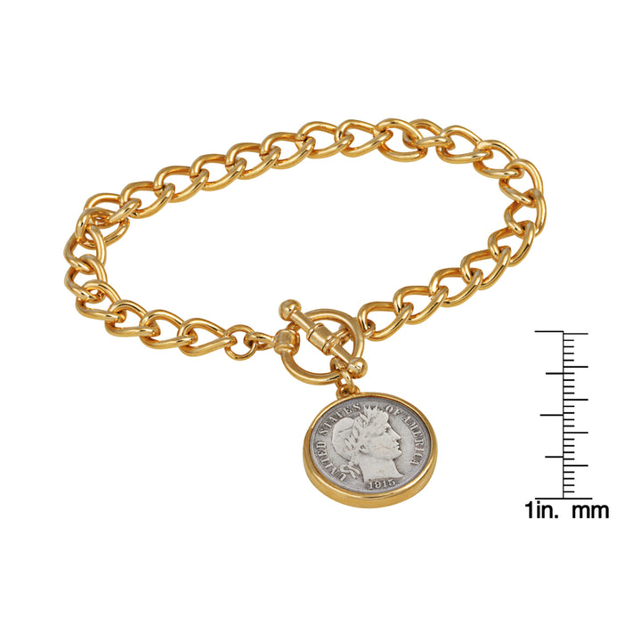 Silver Barber Dime Goldtone Coin Toggle Bracelet Image 4