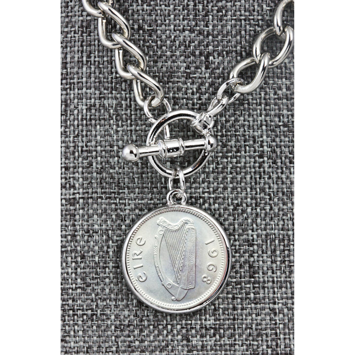 Irish Threepence Coin Silvertone Toggle Bracelet Image 4