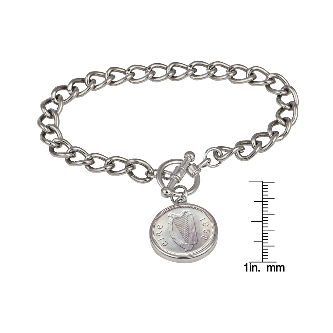 Irish Threepence Coin Silvertone Toggle Bracelet Image 4