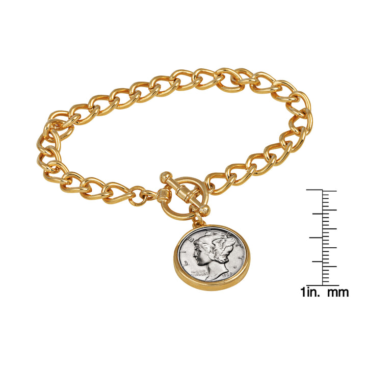 Silver Mercury Dime Goldtone Coin Toggle Bracelet Image 4