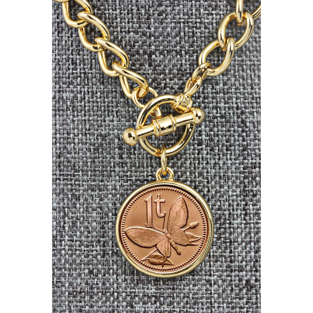 Butterfly Coin Goldtone Toggle Bracelet Image 4