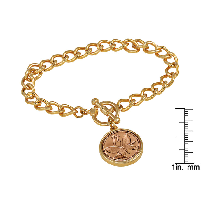 Butterfly Coin Goldtone Toggle Bracelet Image 4