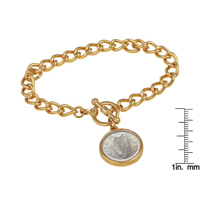 Irish Threepence Coin Goldtone Toggle Bracelet Image 4