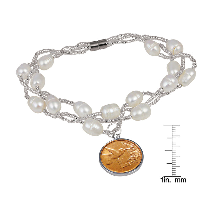 Hummingbird One Cent Freshwater Pearl Magnetic Closure Coin Bracelet Image 3