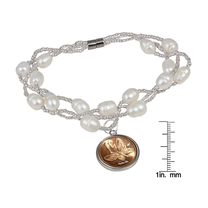 Butterfly Coin Freshwater Pearl Magnetic Closure Bracelet Image 3