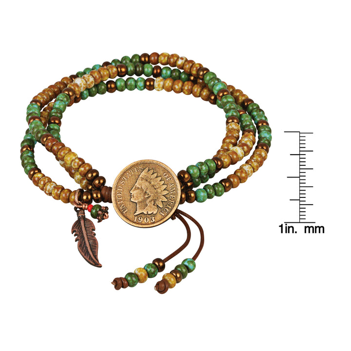 Indian Cent Coin Leather Multi Strand Czech Bead Bracelet Image 4