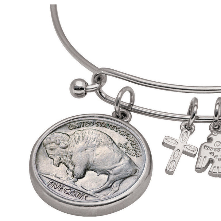 Western Charm Silver Tone Dateless Buffalo Nickel Reverse Coin Bangle Bracelet Image 2