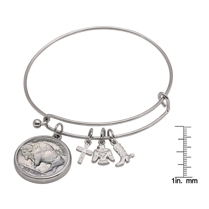 Western Charm Silver Tone Dateless Buffalo Nickel Reverse Coin Bangle Bracelet Image 3