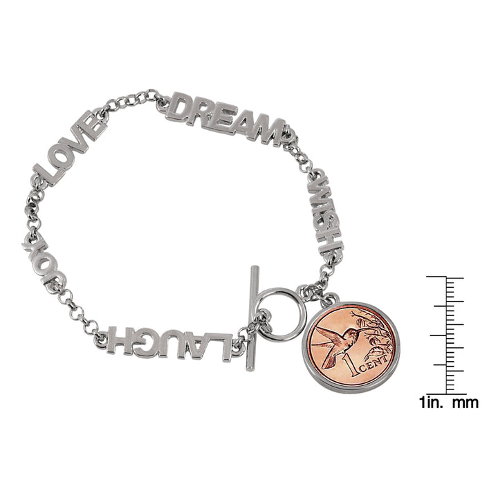 Inspirational Dream Wish Love Laugh Joy Hummingbird Coin Toggle Coin Bracelet Image 2