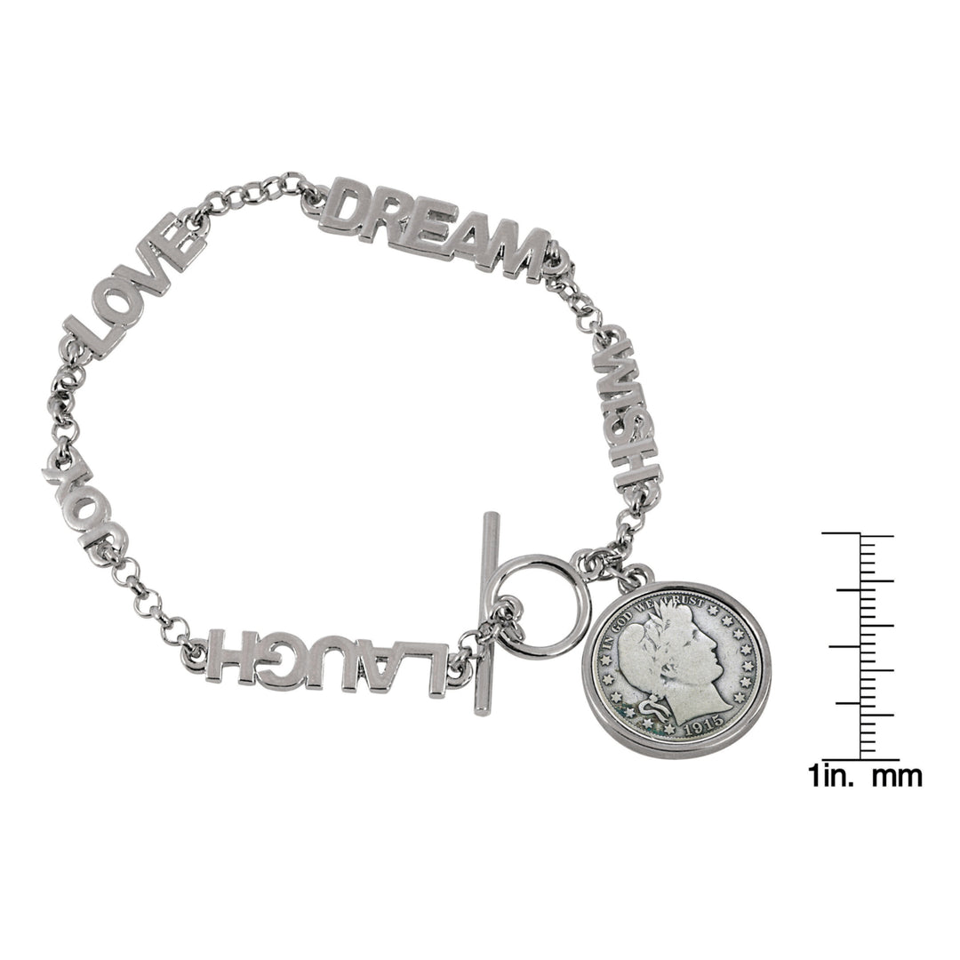 Silver Barber Dime Inspirational Dream Wish Love Laugh Joy Coin Bracelet Image 2