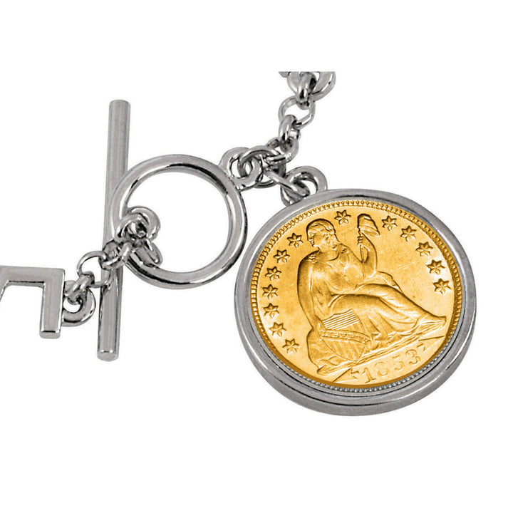 Gold-Layered Seated Liberty Silver Dime Inspirational Dream Wish Love Laugh Joy Coin Bracelet Image 3