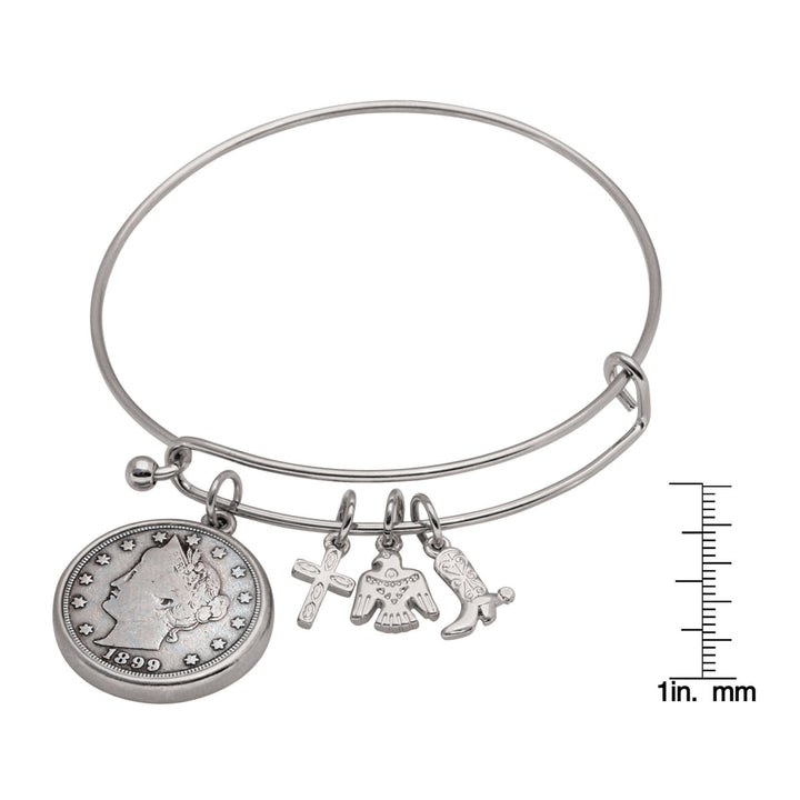 Western Charm Silver Tone Liberty Nickel Coin Bangle Bracelet Image 3