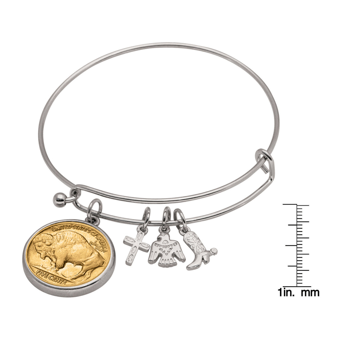 Western Charm Silver Tone Gold Layered Buffalo Nickel Reverse Coin Bangle Bracelet Image 3