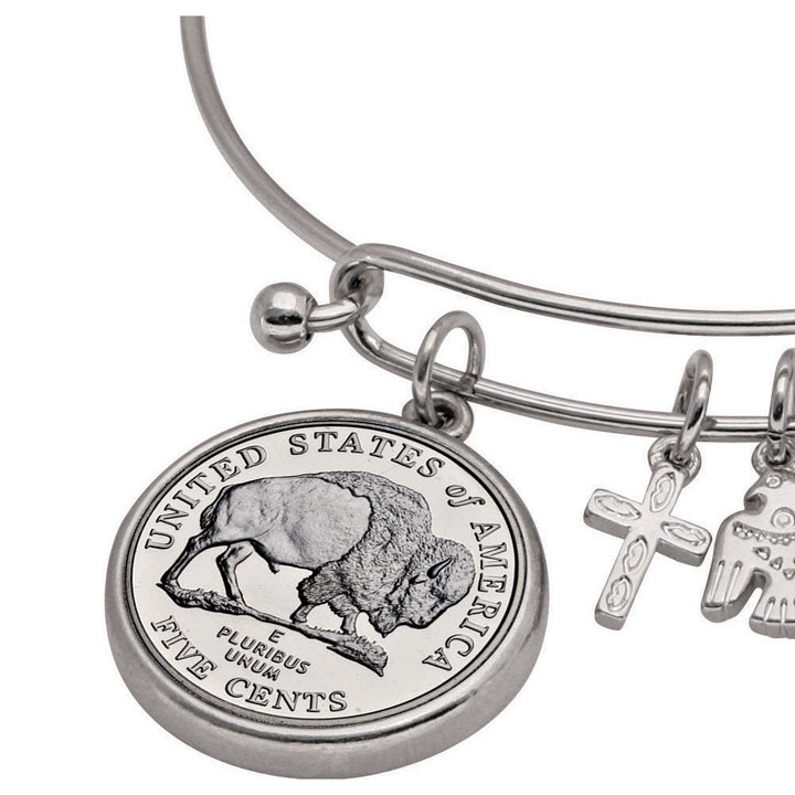 Western Charm Silver Tone Bison Nickel Coin Bangle Bracelet Image 2