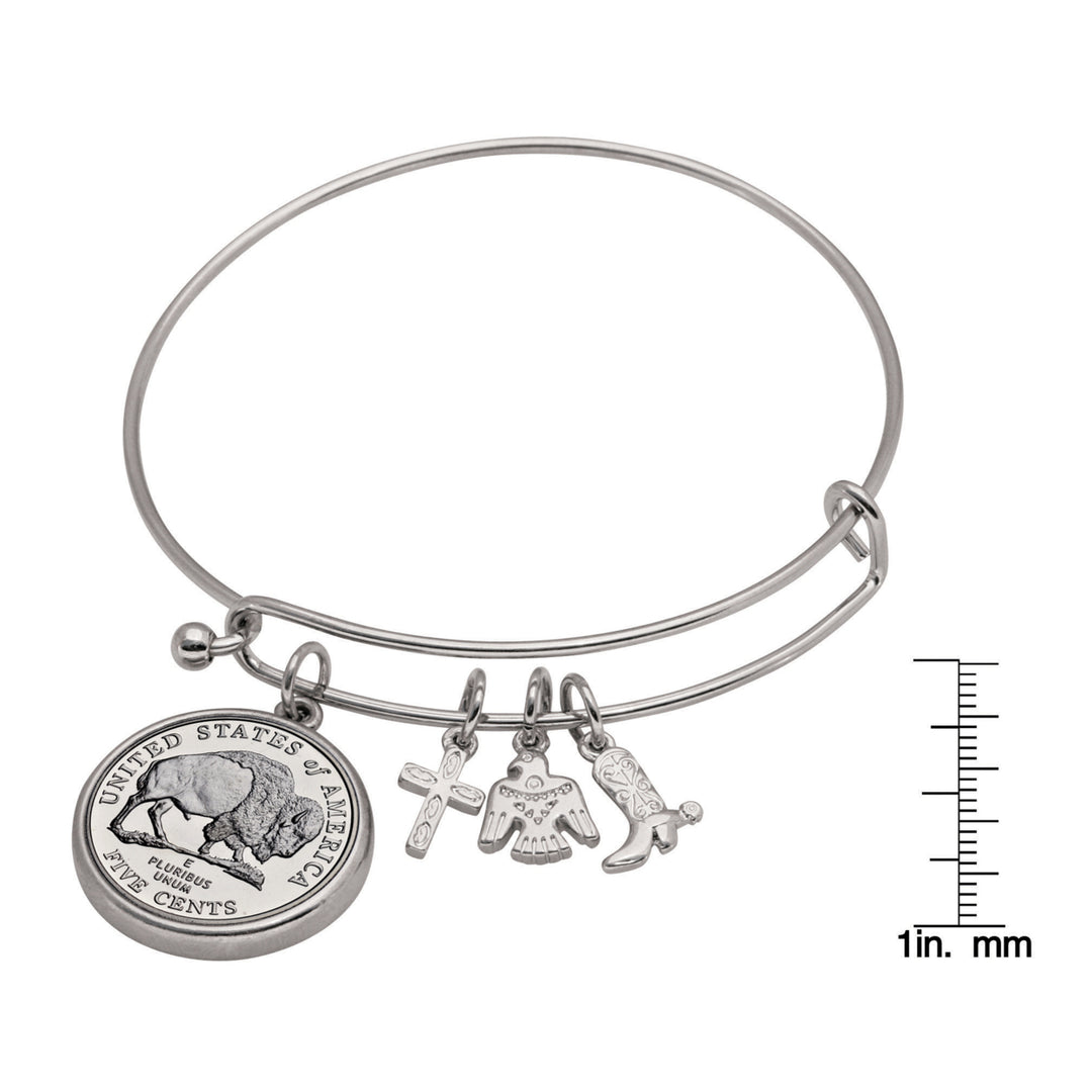 Western Charm Silver Tone Bison Nickel Coin Bangle Bracelet Image 3