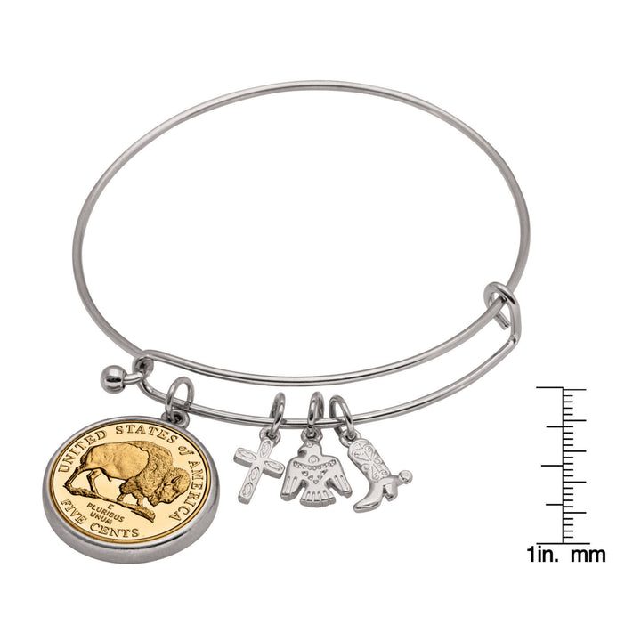 Western Charm Silver Tone Gold Layered Bison Nickel Coin Bangle Bracelet Image 3