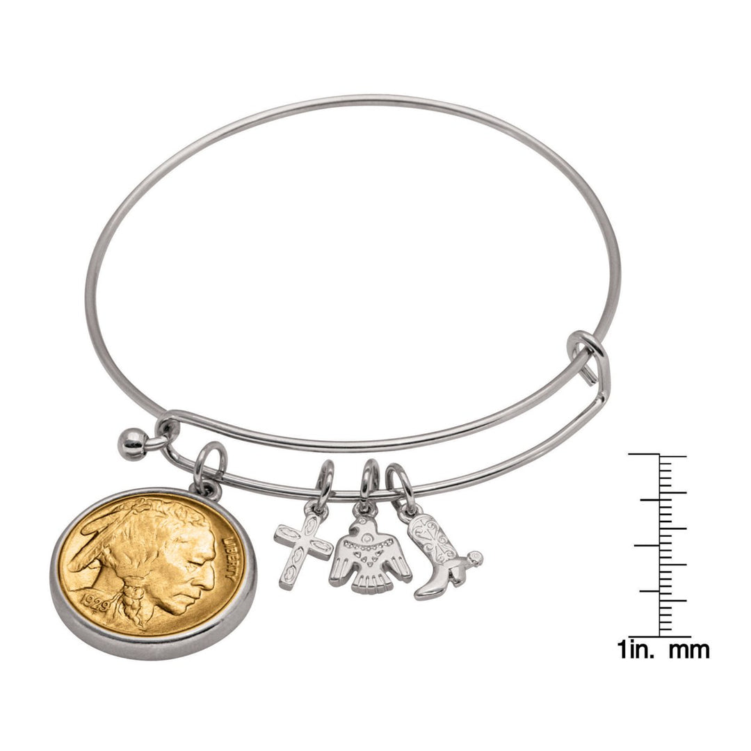 Western Charm Silver Tone Gold Layered Buffalo Nickel Obverse Coin Bangle Bracelet Image 3