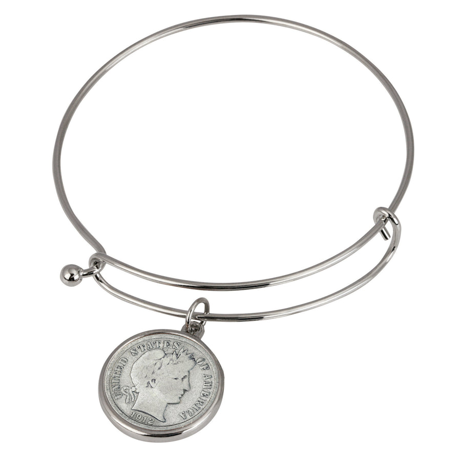 Silver Barber Dime Silver Tone Coin Bangle Bracelet Image 1