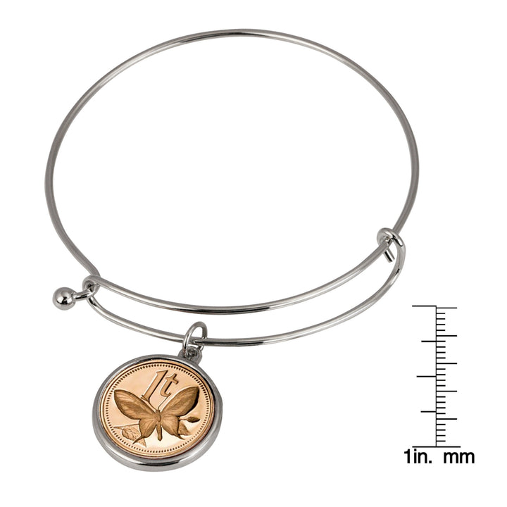 Butterfly Coin Silver Tone Bangle Bracelet Image 3