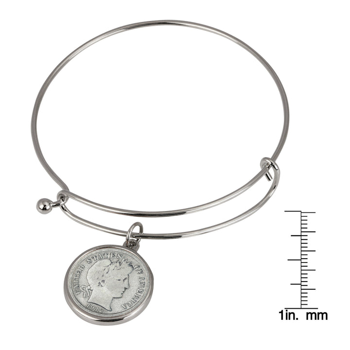 Silver Barber Dime Silver Tone Coin Bangle Bracelet Image 3