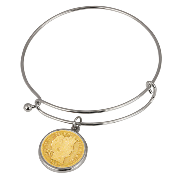 Gold Layered Silver Barber Dime Silver Tone Coin Bangle Bracelet Image 1