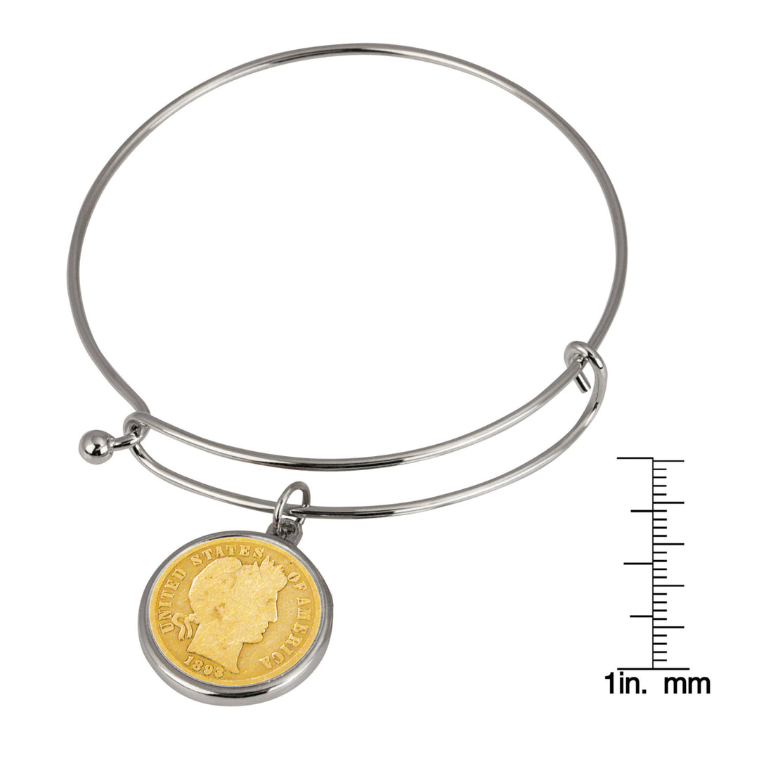 Gold Layered Silver Barber Dime Silver Tone Coin Bangle Bracelet Image 3