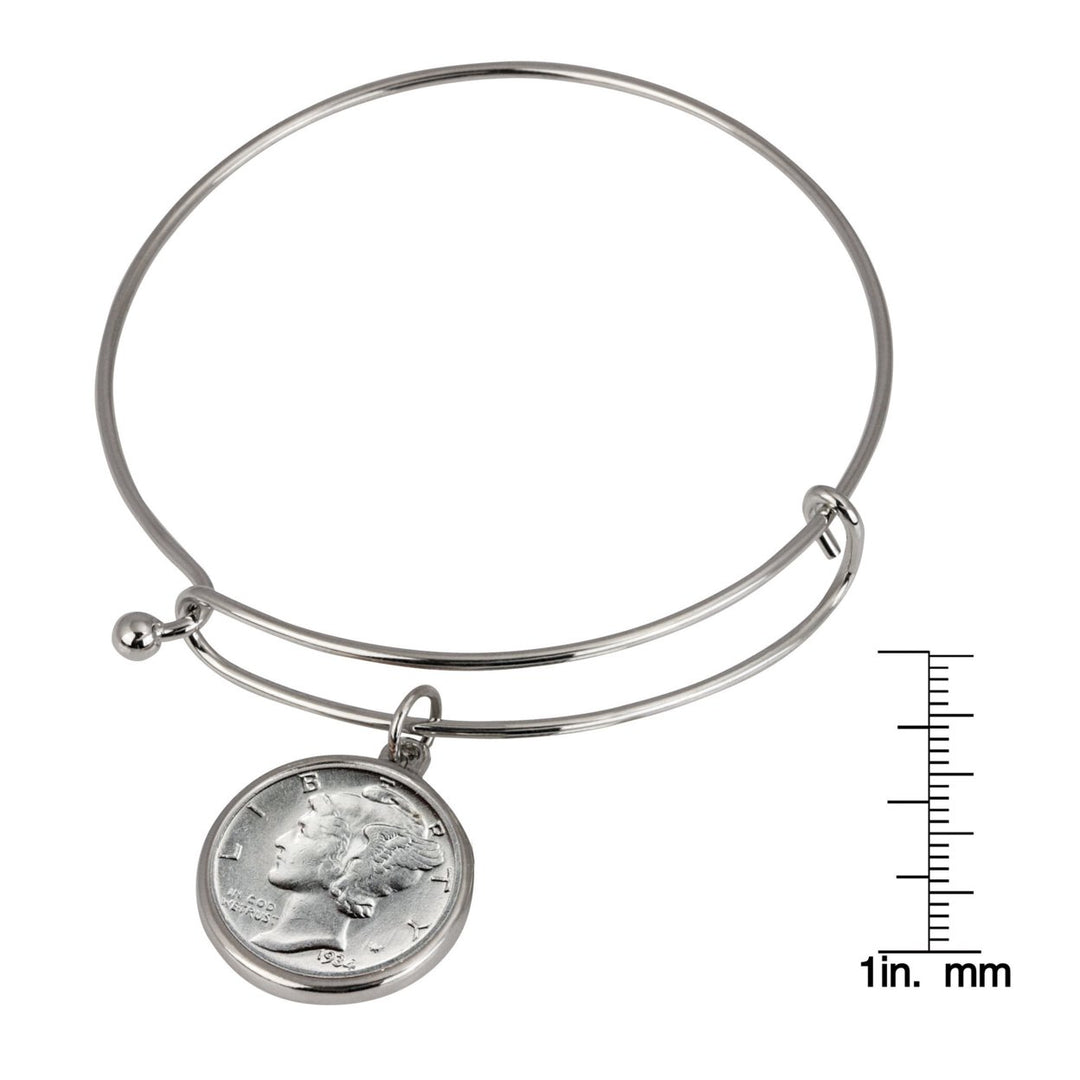 Silver Mercury Dime Silver Tone Coin Bangle Bracelet Image 3