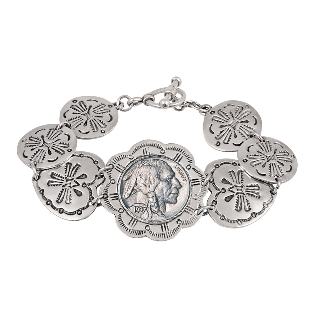 Buffalo Nickel Western Toggle Silvertone Coin Bracelet Image 1