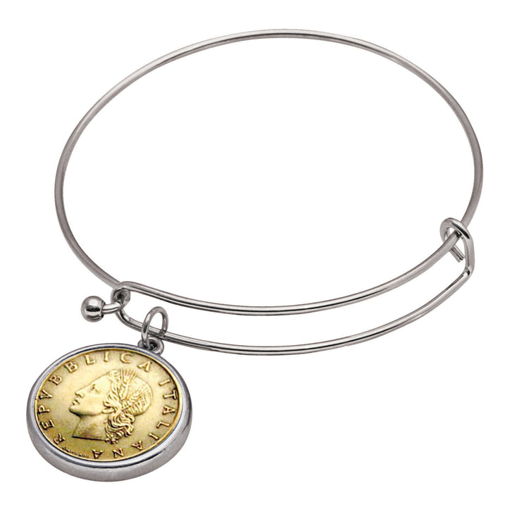 Italian Republic Coin Silvertone Bangle Bracelet Image 1