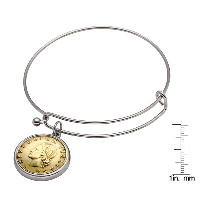 Italian Republic Coin Silvertone Bangle Bracelet Image 3