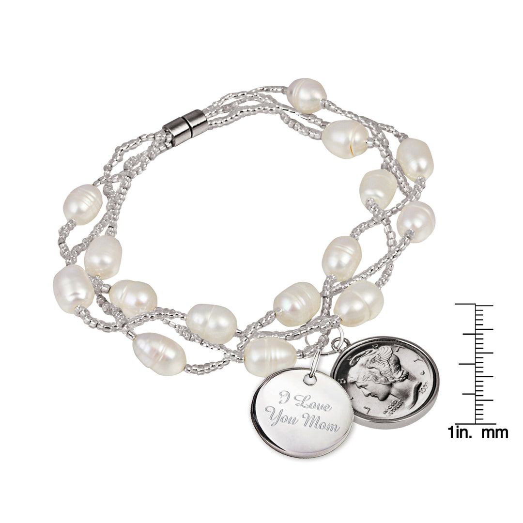 Mercury Dime Fresh Water Pearl Bracelet With I Love You Mom Charm Image 3