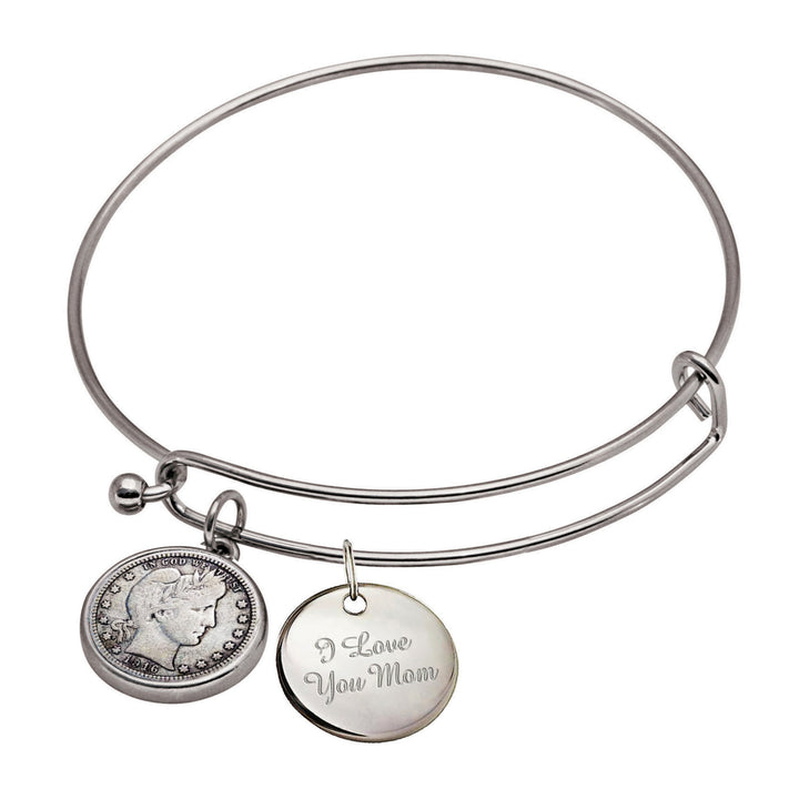 Barber Dime Slide Bracelet With I Love You Mom Charm Image 1