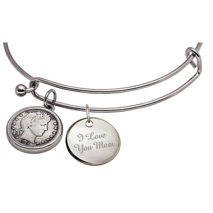 Barber Dime Slide Bracelet With I Love You Mom Charm Image 2