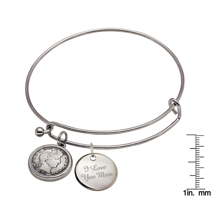 Barber Dime Slide Bracelet With I Love You Mom Charm Image 3