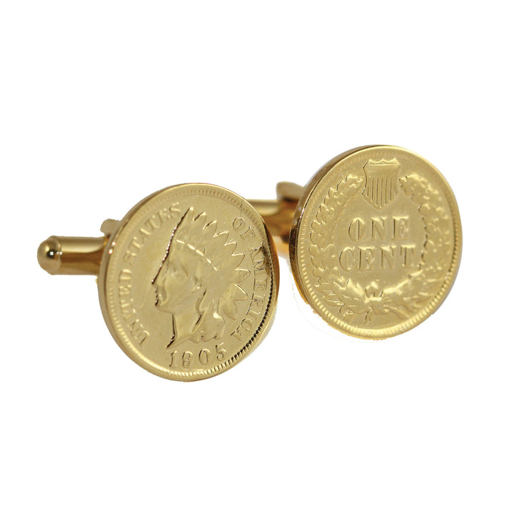 24K Gold Layered Indian Head Coin Cuff Links Image 1