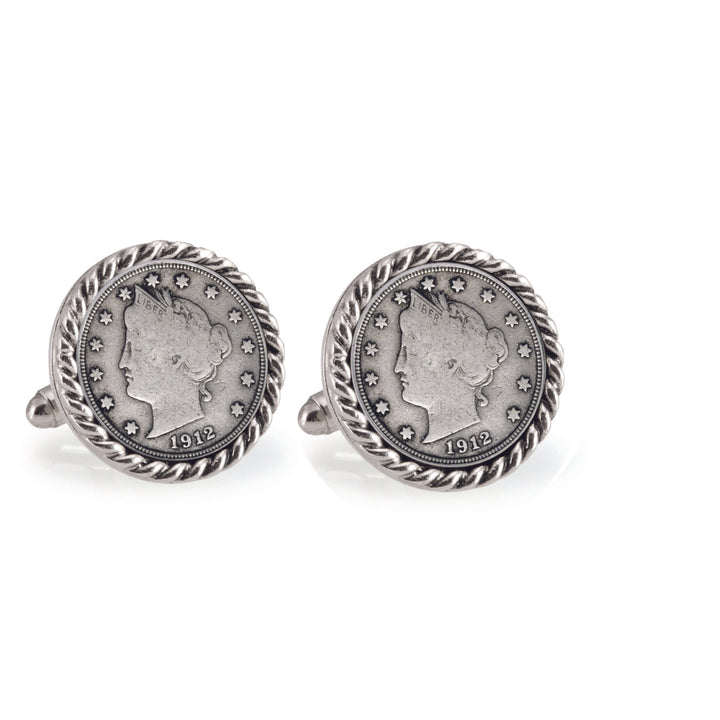 Liberty Nickel Silvertone Rope Bezel Coin Cuff Links Image 1