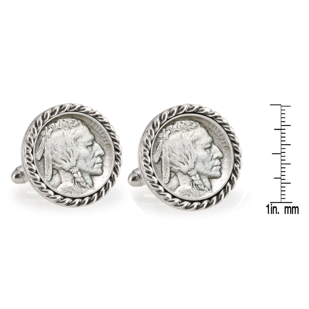 1913 First-Year-of-Issue Buffalo Nickel Silvertone Rope Bezel Coin Cuff Links Image 4