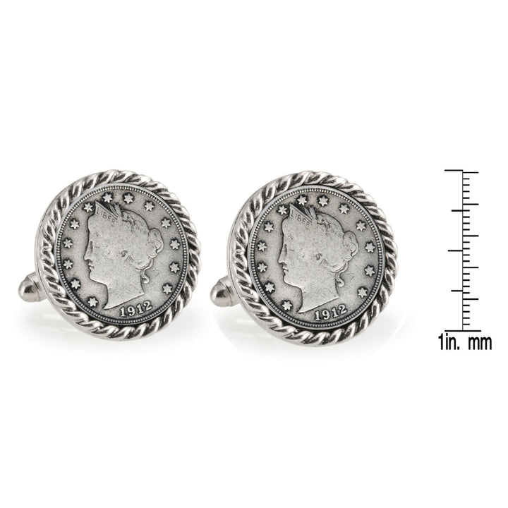 Liberty Nickel Silvertone Rope Bezel Coin Cuff Links Image 4