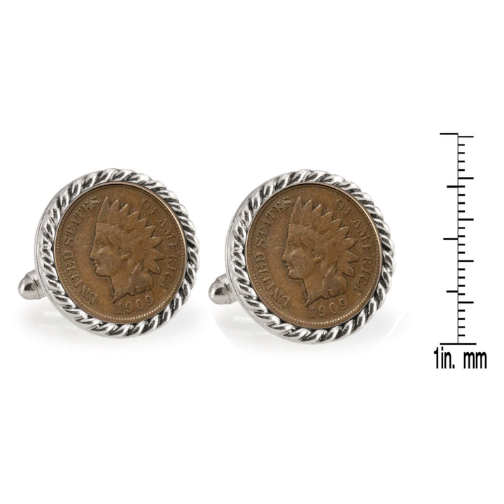 Indian Head Penny Silvertone Rope Bezel Coin Cuff Links Image 4