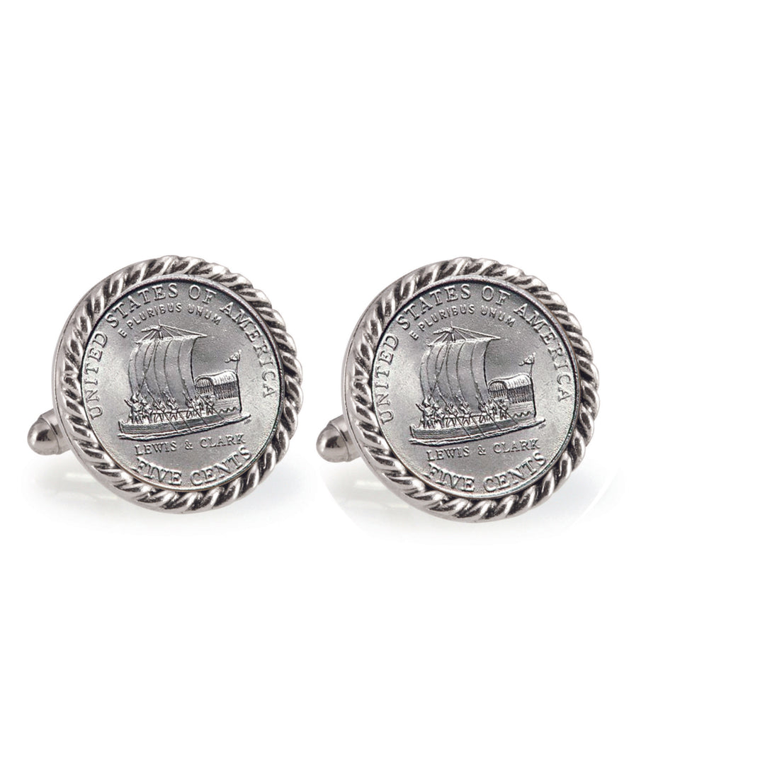 2004 Keelboat Silvertone Rope Bezel Coin Cuff Links Image 1