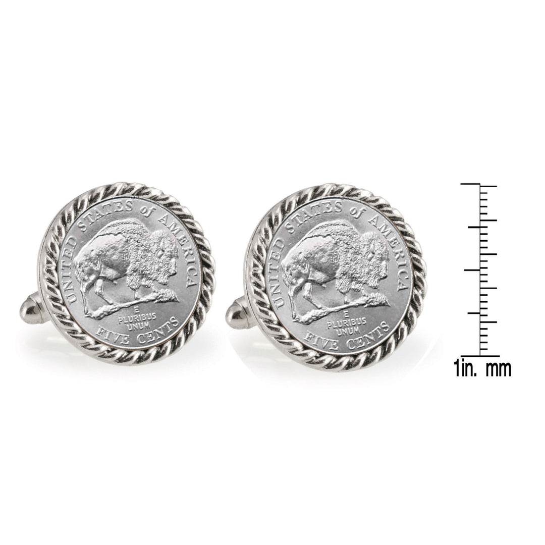 2005 Bison Nickel Silvertone Rope Bezel Coin Cuff Links Image 4