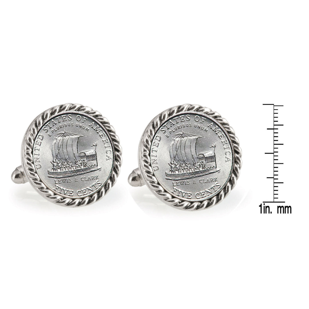 2004 Keelboat Silvertone Rope Bezel Coin Cuff Links Image 4