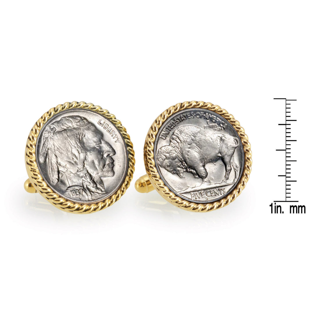 Buffalo Nickel Goldtone Rope Bezel Coin Cuff Links Image 4