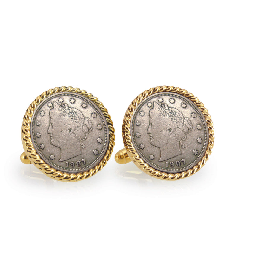 Liberty Nickel Goldtone Rope Bezel Coin Cuff Links Image 1