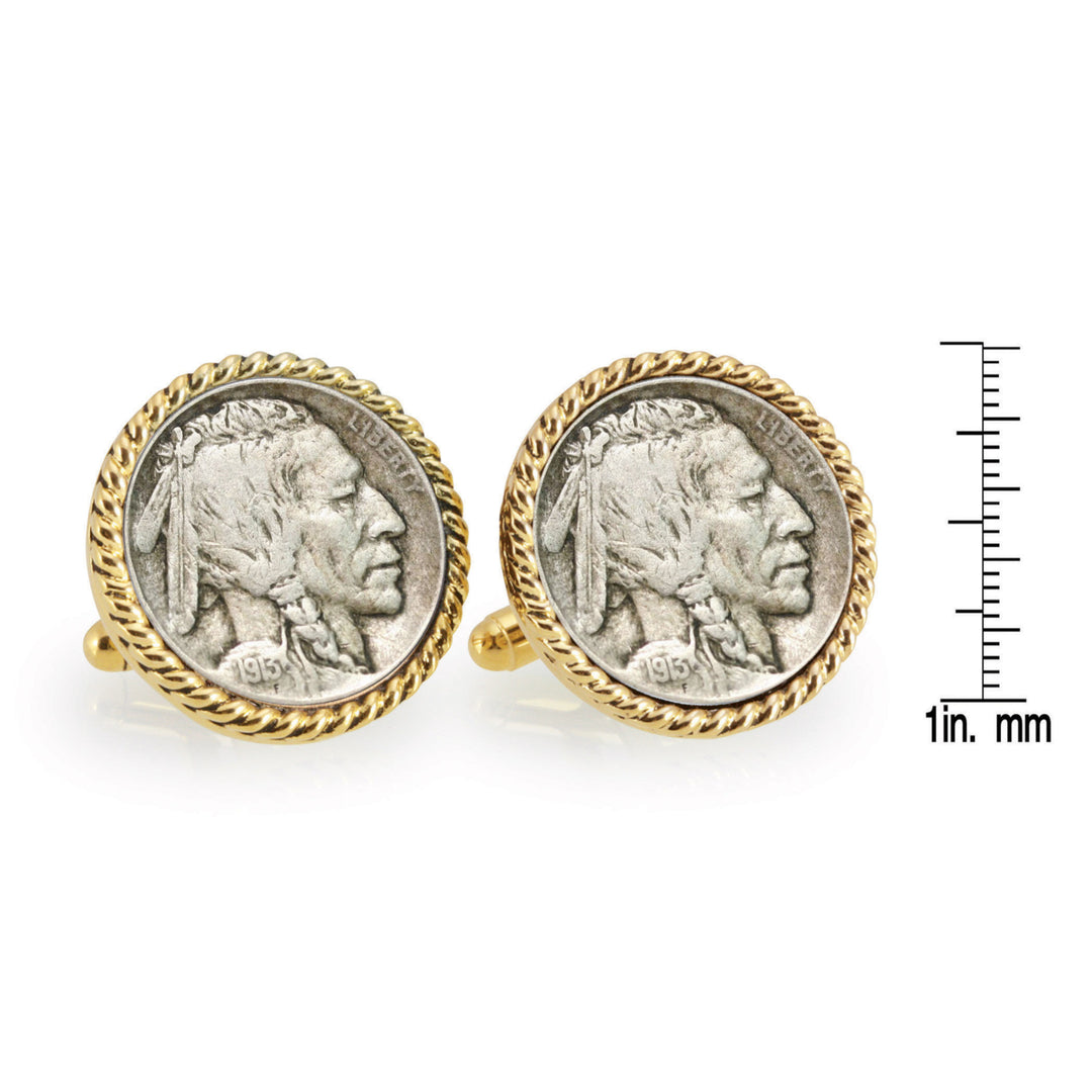 1913 First-Year-of-Issue Buffalo Nickel Goldtone Rope Bezel Coin Cuff Links Image 4