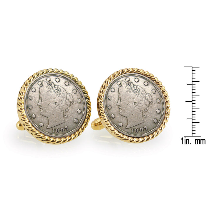 Liberty Nickel Goldtone Rope Bezel Coin Cuff Links Image 4