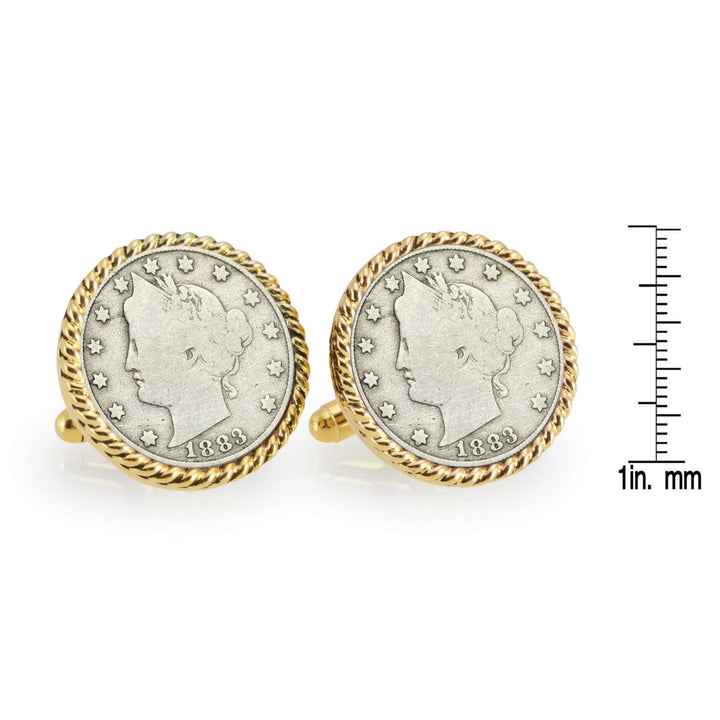 1883 First-Year-of-Issue Liberty Nickel Goldtone Rope Bezel Coin Cuff Links Image 4