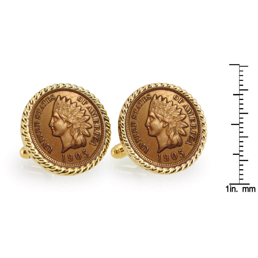 Indian Head Penny Goldtone Rope Bezel Coin Cuff Links Image 4